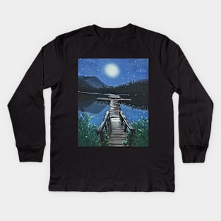 Night sky on Lake Kids Long Sleeve T-Shirt